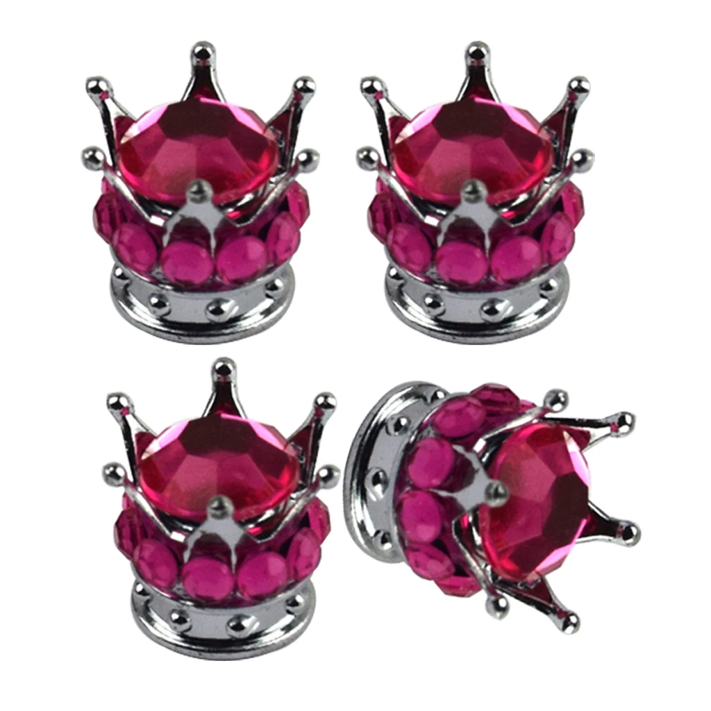 4 Silver Crown Coral Bling Diamond King Queen Tire/Wheel Valve Stem Cap Car
