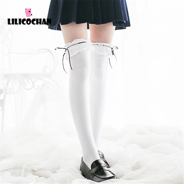 Lolita Stocking Womens Anime Cosplay Maid Girls Lace Top Thigh High Over Knee Leg Warmer Leggings Sexy Cotton Socks Kawaii Style 2