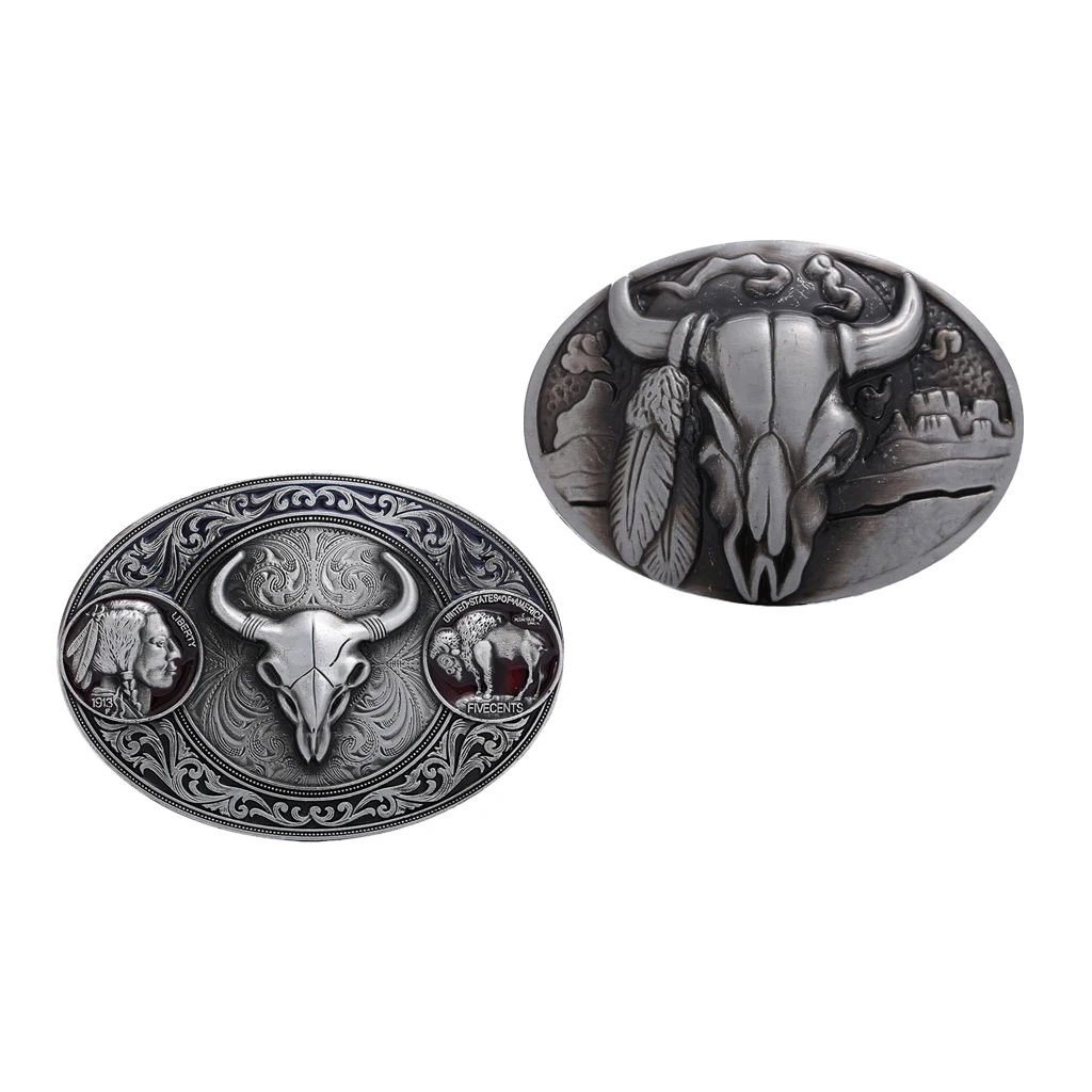 Alloy Bull Head Belt Buckle - Vintage Gunmetal Running Native Western Cowboy Belt buckles