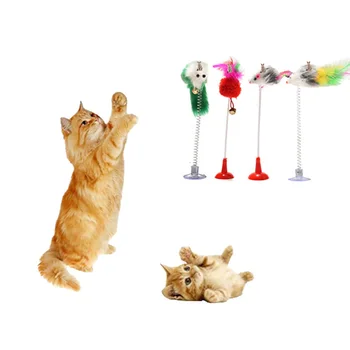 

Funny 1pcs Cat Toys Elastic Feather False Mouse Bottom Sucker Toys for Cat Kitten Playing Pet Seat Scratch Toy Pet Cat Product