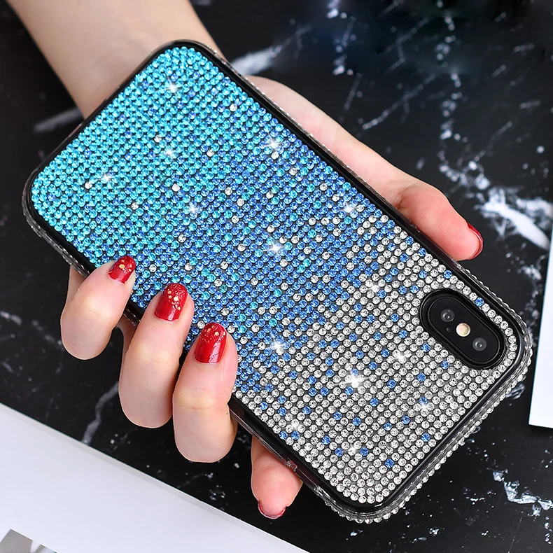 Блестящий градиентный Алмазный женский чехол для iPhone 11 pro max 6s 6 7 8 plus x xs xr TPU Protactive