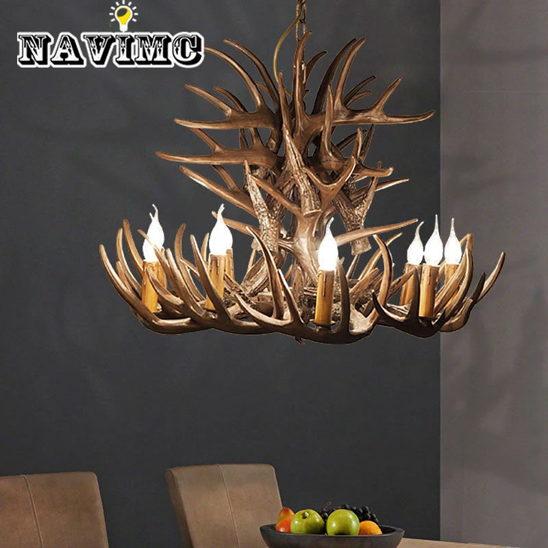 

E14 Retro Creative Novelty Antlers LED Bulbs Chandelier Resin Art Villa Cafe Decoration