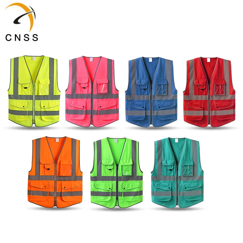 

Hot Pink 9 Pockets High Visibility Vest Mens Tnk Tops Zipper Front Safety Vest With Reflective Strips Hot Pink S/M/L