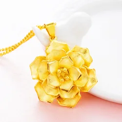 Oversized Flowers Shape 24k Yellow Gold Pendant Necklace for Women Bride Clavicle Chain Gold Necklace Wedding Fine Jewelry Gifts