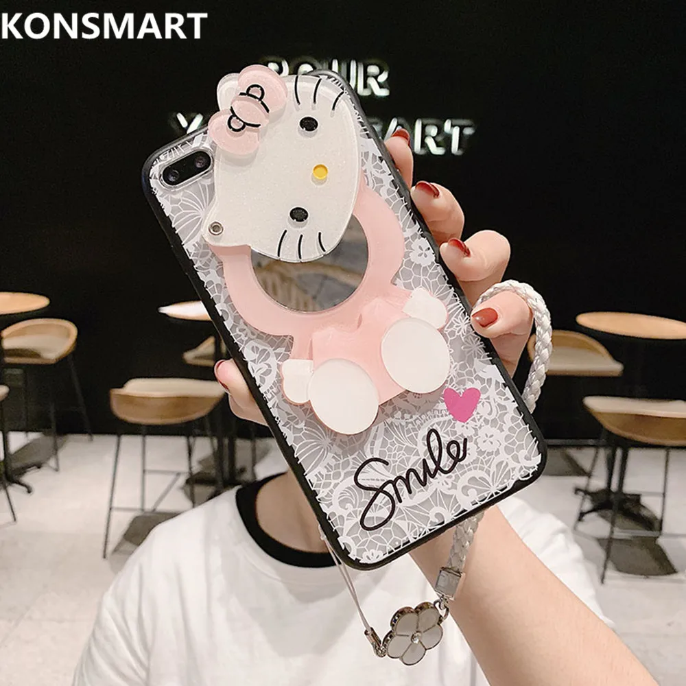 VIVO V15 Pro 3D Cute Cartoon Lace Soft Case For V17 Fundas Hello Kitty Mirror Back Cover Vivo V17Pro KONSMART |