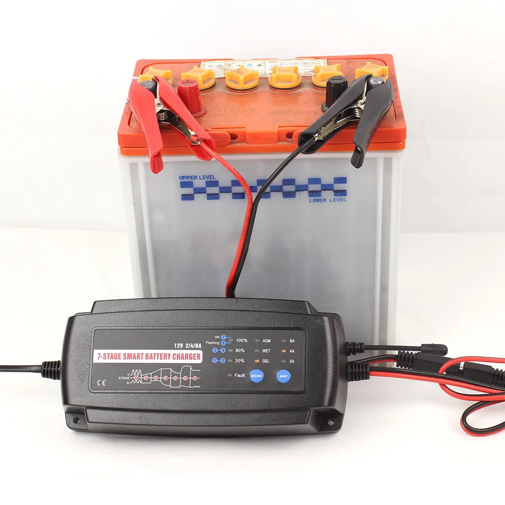 

12V 2A 4A 8A Automatic Smart Battery Charger 7-stage Car Battery Charger for GEL WET AGM Battery High Quality