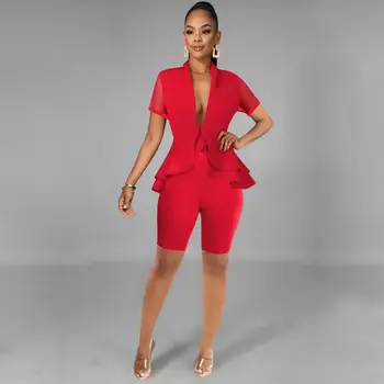 

2020 New Summer Women Office Ladies 2 two piece set Top and Shorts Pants Elegant Casual Business Matching Suit Set Plus Sze