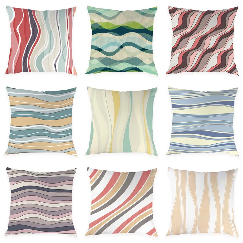 

Printed Wave Pattern Cushion Cover Pillowcase Sofa Bedroom Decoration Striped Peach Skin Home Decoration 45x45cm