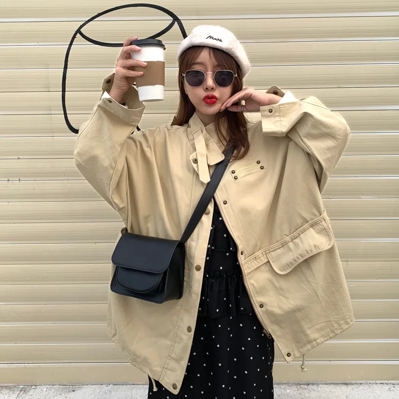 

Photo Shoot Autumn And Winter Korean-style Warm Workwear WOMEN'S Coat-Style Large Pocket Cool Female Short Trench Coat