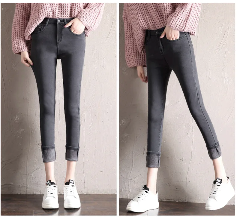 Джинсы женские плюс вельветовые брюки с высокой талией, эластичные обтягивающие штаны в Корейском стиле, облегающие плотные узкие брюки WOM