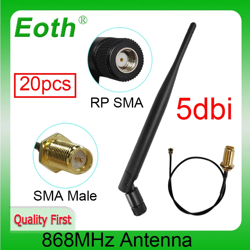 EOTH 20pcs 868mhz antenna 5dbi sma female 915mhz lora antene iot module lorawan antene ipex 1 SMA male pigtail Extension Cable