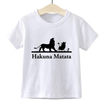 

Casual Retro Summer Kids Tshirt Vogue Streetwear Short Sleeve Loose Aesthetic HAKUNA MATATA Simba Timon Pumbaa Girl Boys Clothes