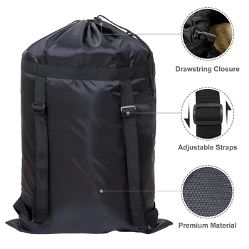 

Oxford Cloth Laundry Bag With Straps & Drawstring Waterproof Dirty Clothes Storage Bag Backpack For Home Camping Organizer#1