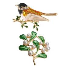 2 шт. брошь: 1 шт. жемчужная брошь высшего сорта эмаль капля дерево брошка в виде листьев Булавка С 1 шт. Стразы Эмаль ориоле Броши с птицами Co