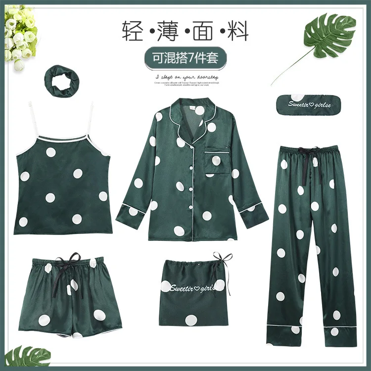 

South Korea Hot Selling Imitated Silk Pajamas Women's New Style Seven Sets of Korean-style Shorts Camisole Trousers Sweet Silk H