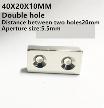 

1pcs Rectangular Double Hole Magnet 40*20*10mm Super strong suction force Countersunk magnet with hole