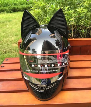 

2020 Lovely cat ears Motorcycle helmet Black helmet racing Antifog personality design full face helmet capacete casco