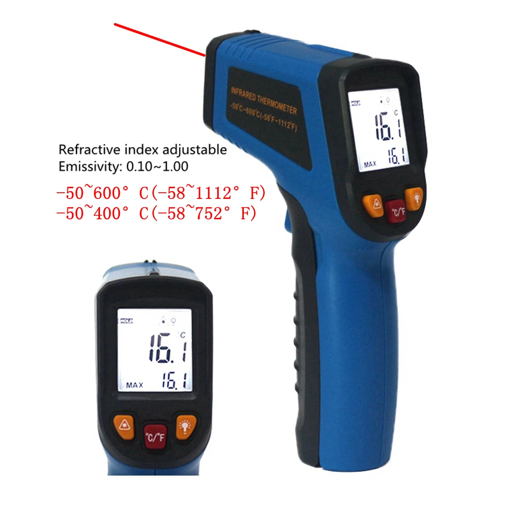 Цифровой инфракрасный термометр одиночный/двойной лазерный Бесконтактный измеритель температуры пирометр-50~ 400/550/750/1100/1300/1600