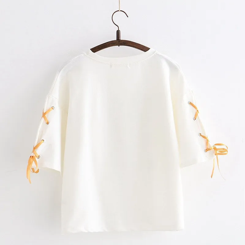 Lychee Harajuku, женская футболка с рисунком собаки из мультфильма и надписью, женские топы на шнуровке с вырезом лодочкой, пуловеры, повседневные хлопковые летние женские футболки, футболки