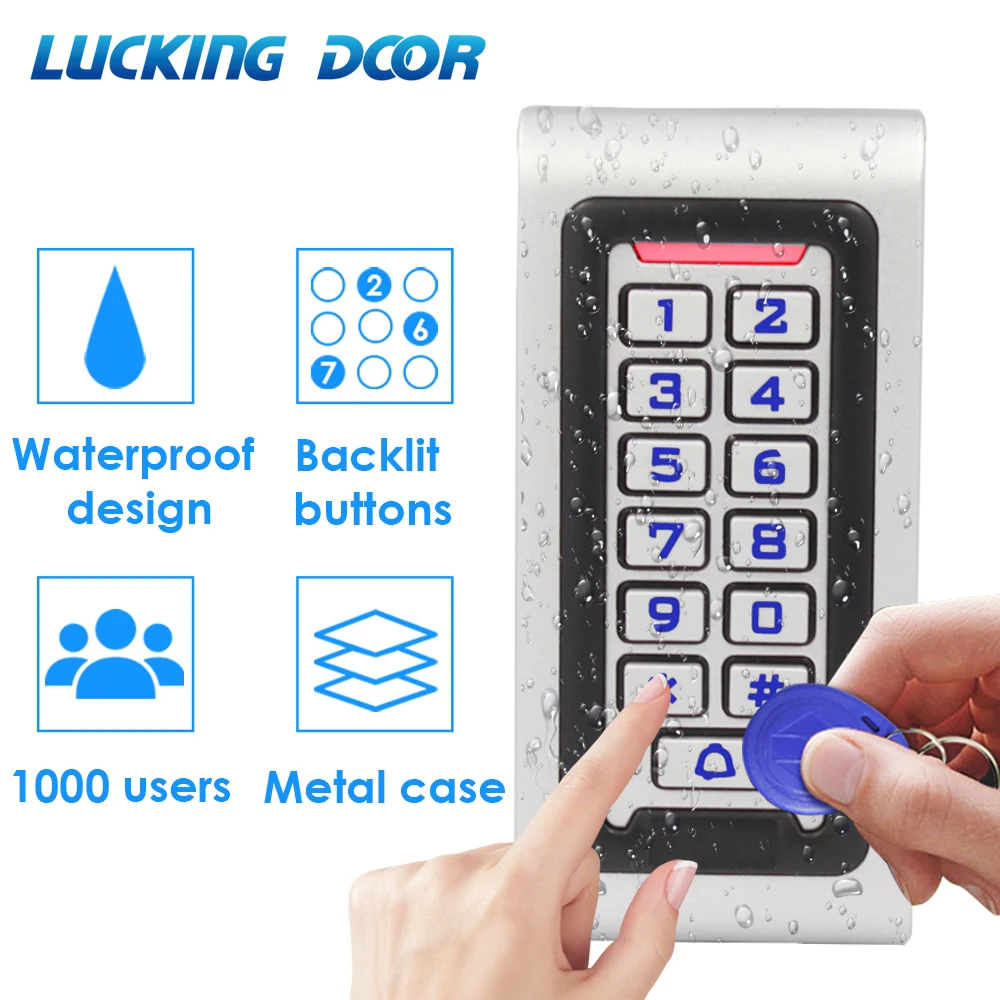 

IP67 Waterproof Backlight RFID Door Access Control Reader Keypad 1000 Users Door Bell 125KHz EM Card Electric Lock Door Opener