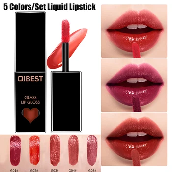 

QIBEST 5 Colors/Set Liquid Lipstick Moisturizing Lip Gloss Mirror Long Lasting Lip Tint Makeup Lipgloss Lipsticks Cosmetic