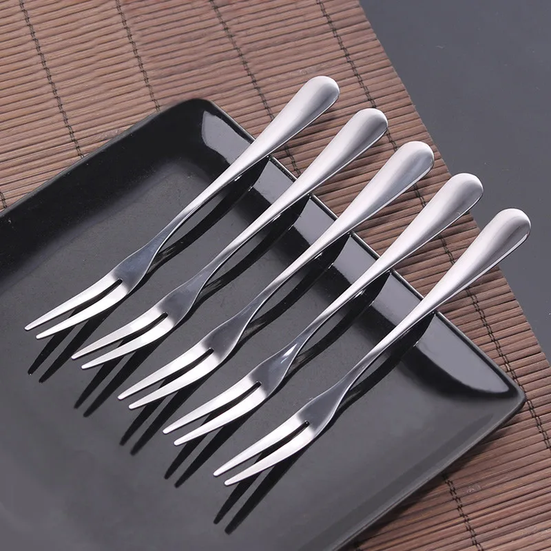 silver 5pcs 5 шт./компл. Нержавеющая сталь плоды вилкой Винтаж салат маленькое столовая вилка комплекты Настольный вилка для торта, десертная Кухня набор столовых приборов - Цвет: silver 5pcs