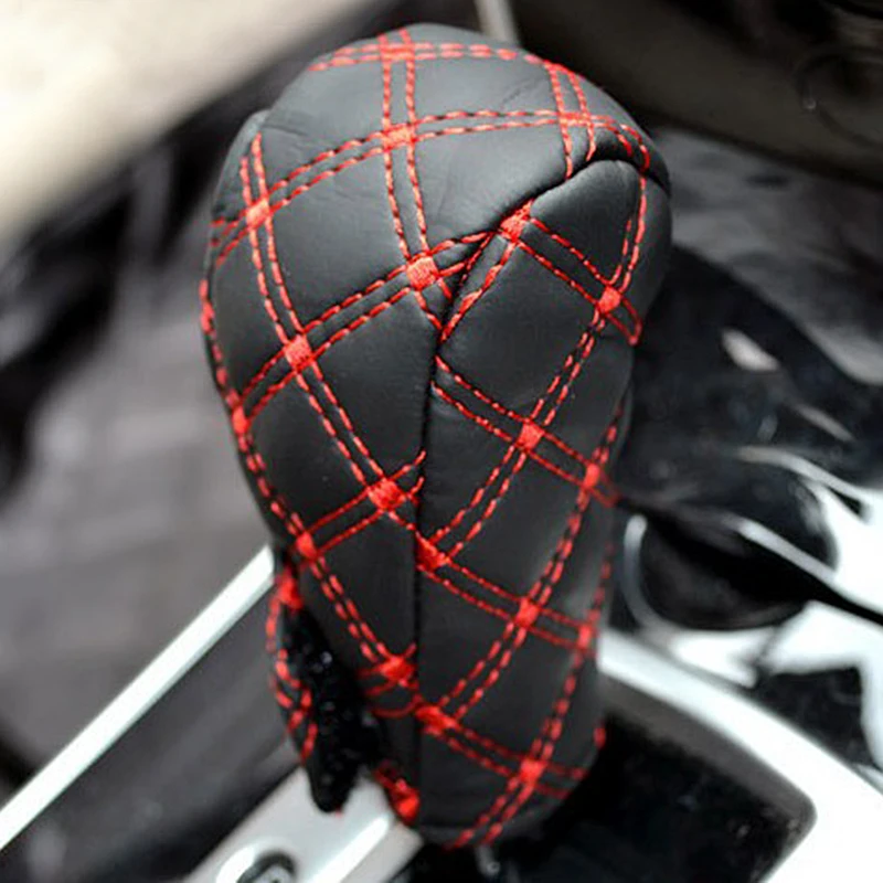 

LEEPEE For Car Decoration Black Red & White Hand Brake Cover Gear Shift Cover PU Leather