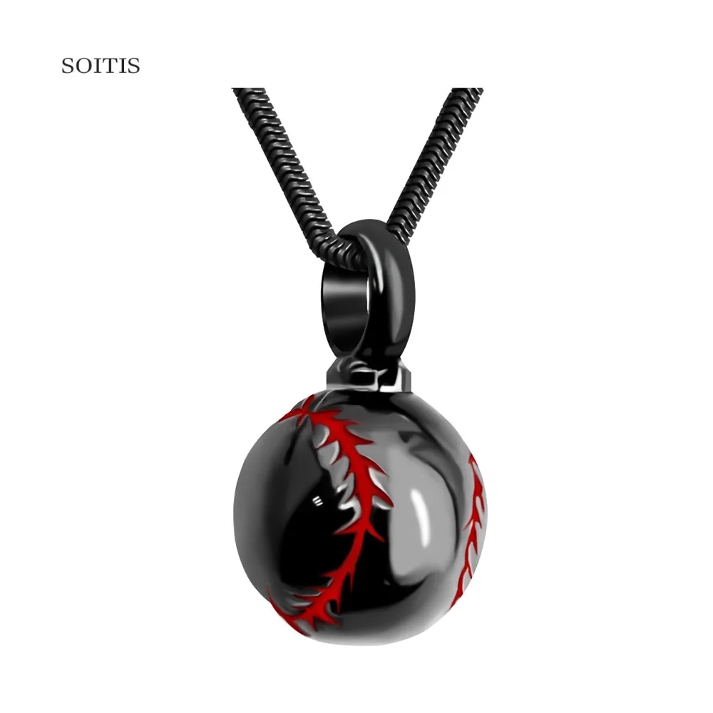 

SOITIS Black Baseball Shape Fillabled Hollow Keepsake Pendant Necklace Unisex Ashes Urn Dangle Pendant Novelty Memory Gift