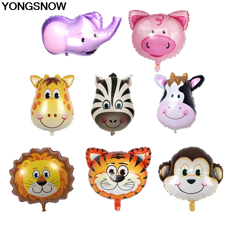 1Pcs Cute Jungle Animal Foil Balloon Tiger Elephant monkey Zebra Giraffe Cow Inflatable Air Helium Balloons Birthday Party Decor