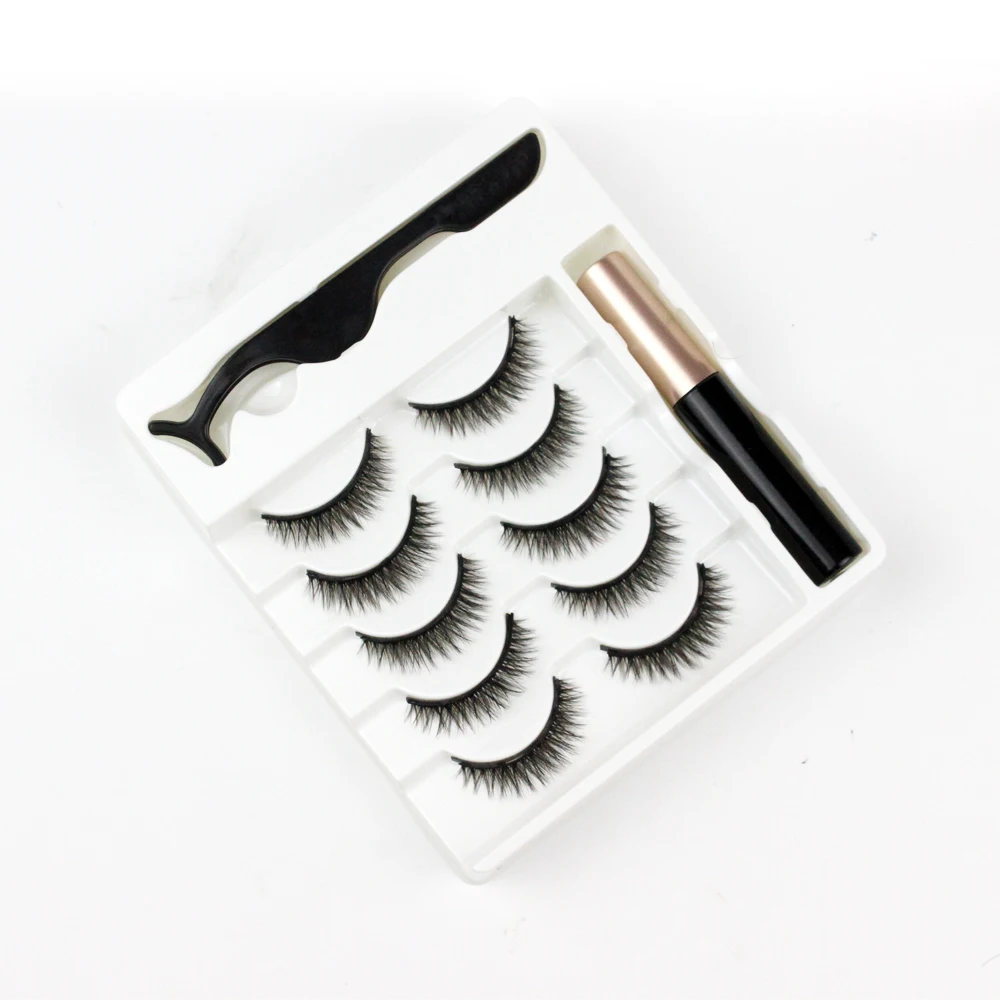 

5 Pairs Of 3D Synthetic Eyelashes Magnetic Liquid Eyeliner Magnetic False Eyelashes Set Thick Curled Eyelashes