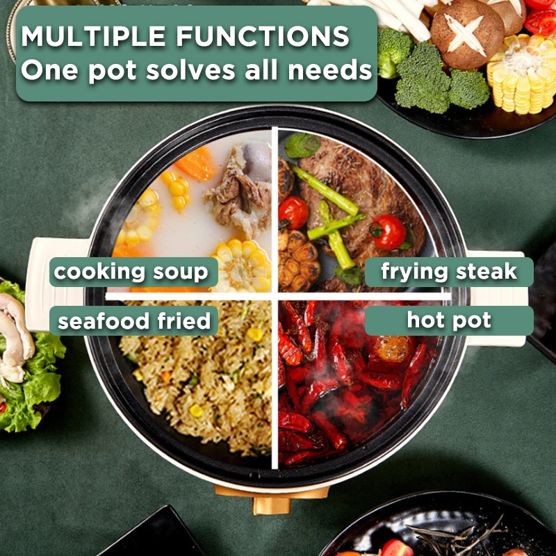 CILANDAR Travel School Home Multi-function Electric Cooker 3L fried steak hot pot seafood fried rice porridge soup 1000W electric cooker