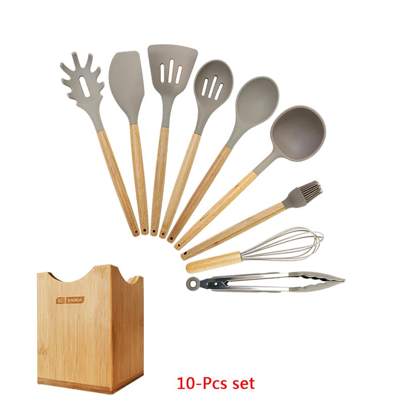 10-pcs kitchen set Горячие Новые 7/13 шт. силиконовых кейсов Кухня набор посуды и столовых приборов Пособия по кулинарии посуда термостойкие Кухня с антипригарным покрытием Пособия по кулинарии инструменты с держателем Кухонные принадлежности - Цвет: 10-pcs kitchen set