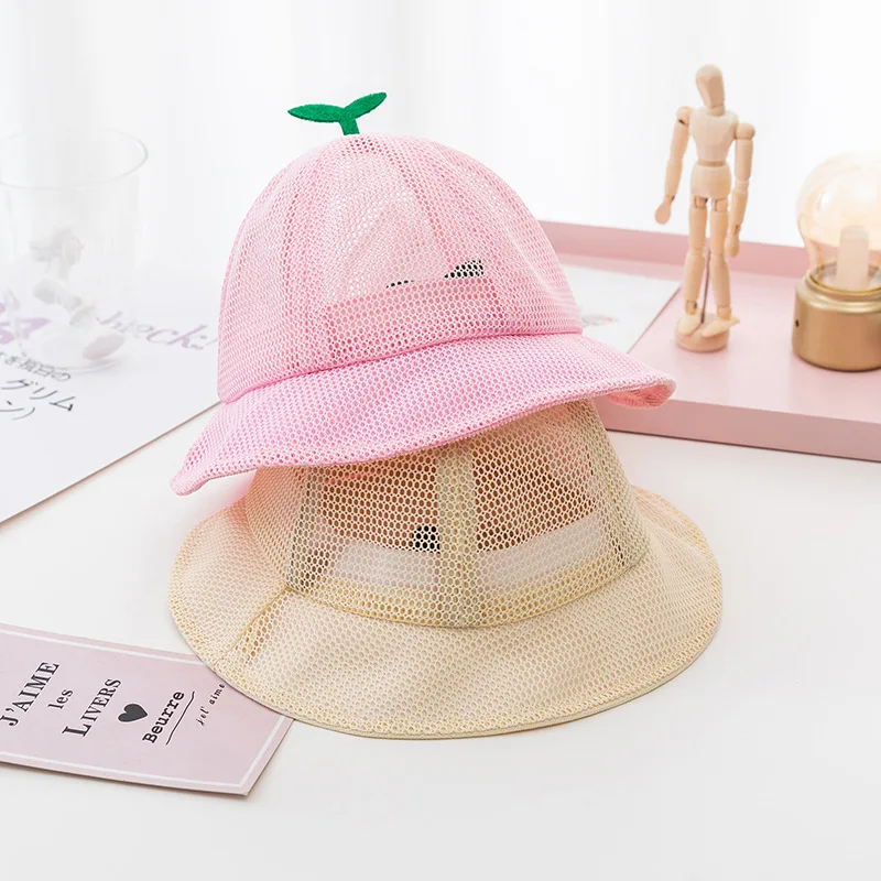 Cute Little Grass Baby Hat Summer Breathable Mesh Boys Girls Bucket Hat Solid Color Infant Toddler Sun Beach Cap Baby Accessories