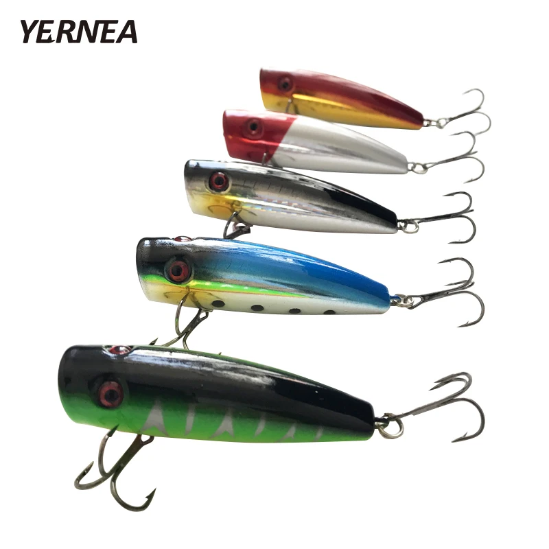 

New 5Pcs/Lot 7cm 9.8g Popper Fishing Lure Wobbler 5 Colors Hard Bait Treble Hooks Carp Fishing Isca Artificial Lures Pesca
