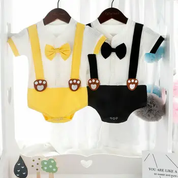 

Cute Baby Boy Gentleman Clothes Outfit Short Sleeve Romper Jumpsuit W/Tie Set