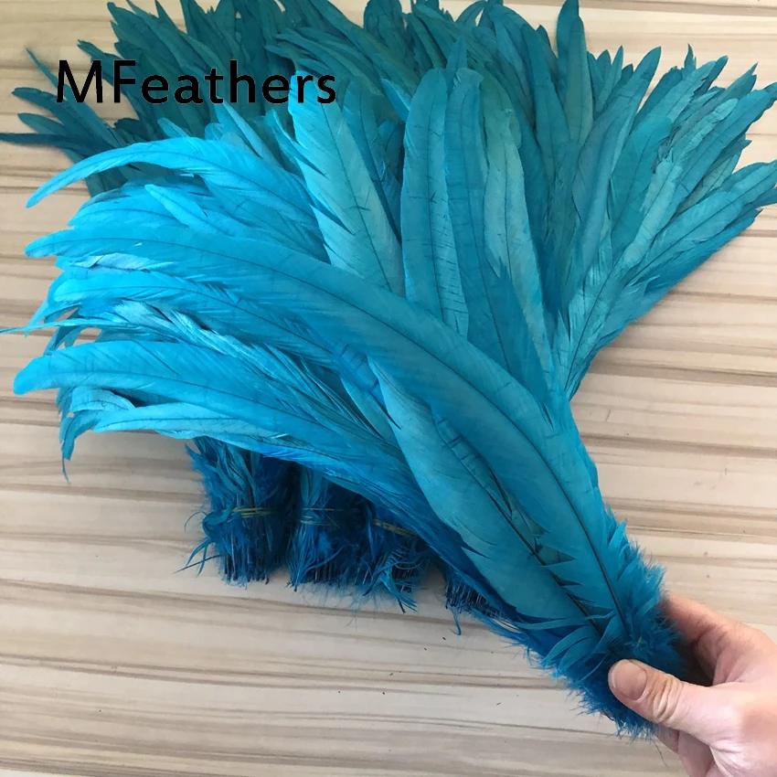 MFeathers Price of 100pcs 30-35cm rooster chicken feathers Dyed turquoise cock tail feather diy carnival decorative real plumes