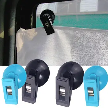 

1 Pair Car Interior Window Clip Mount Black Suction Cap Clip Plastic Sucker Removable Holder For Sunshade Curtain Towel Ticket
