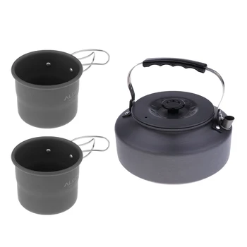 

Portable Lightweight 1600ml Aluminum Alloy Coffee Pot Tea Kettle + 2pcs 150ml Cup Mug Camping Home
