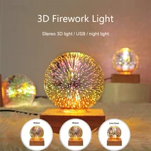 

3D Firework Light Colorful Night Light USB Projector Starry Sky Atmosphere Table Lamp with Wood Base Home Decor Gifts