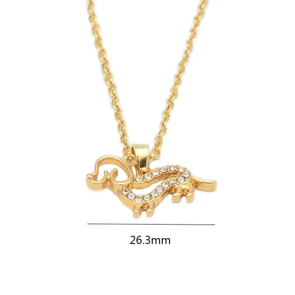 Drăguț mic cățeluș câine pandantiv colier aur argint culoare cristal Dachshund Choker guler lanț colier femeie fată bijuterii cadou_voghion.com