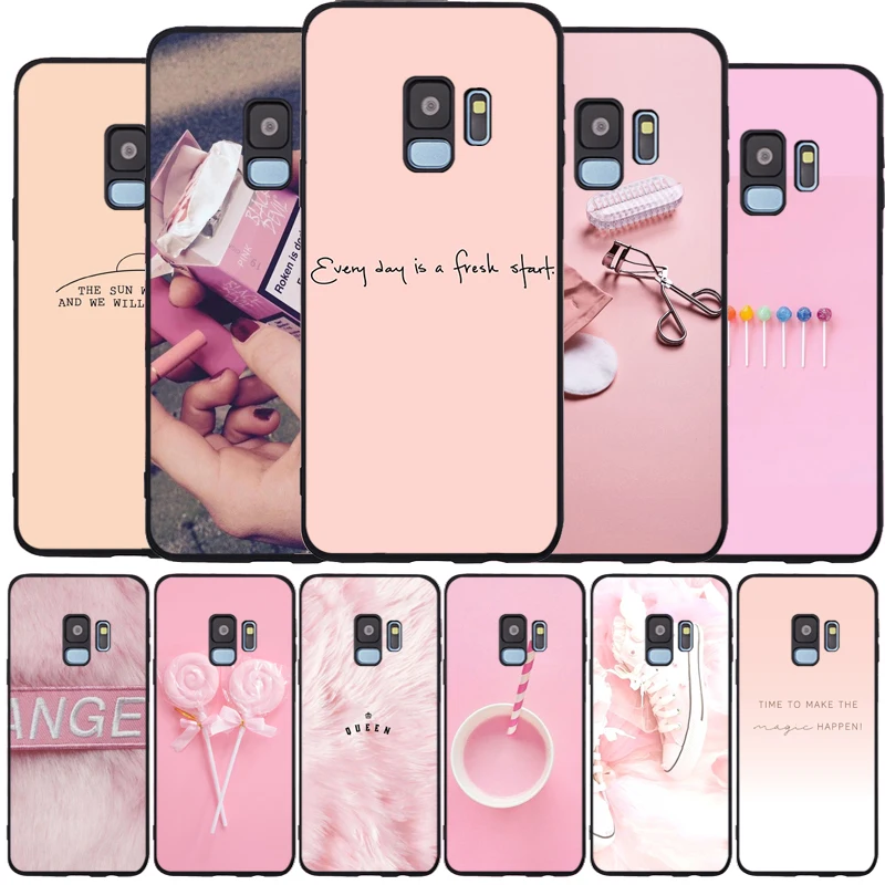 Розовый эстетичный чехол Мягкий Силиконовый ТПУ черный для телефона Samsung Galaxy Note 8