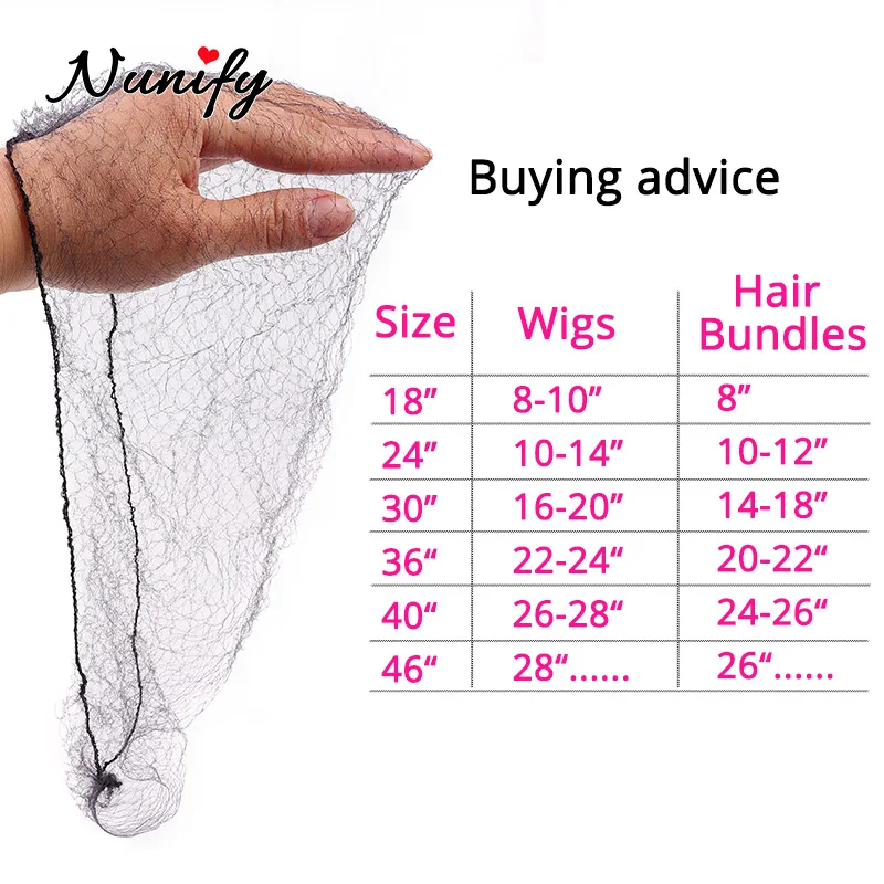 100Pcs/Lot Nylon Black Hairnet For Wigs Big Size Hair Bun Cover Net Hair Extension Weaving Cap Elastic Line Hairnets 18-46 Inch