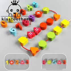 Kissteether bloques de construcción de madera, cuentas, fruta alfanumérica, imaginación Animal, iluminación, juguetes cognitivos educativos tempranos
