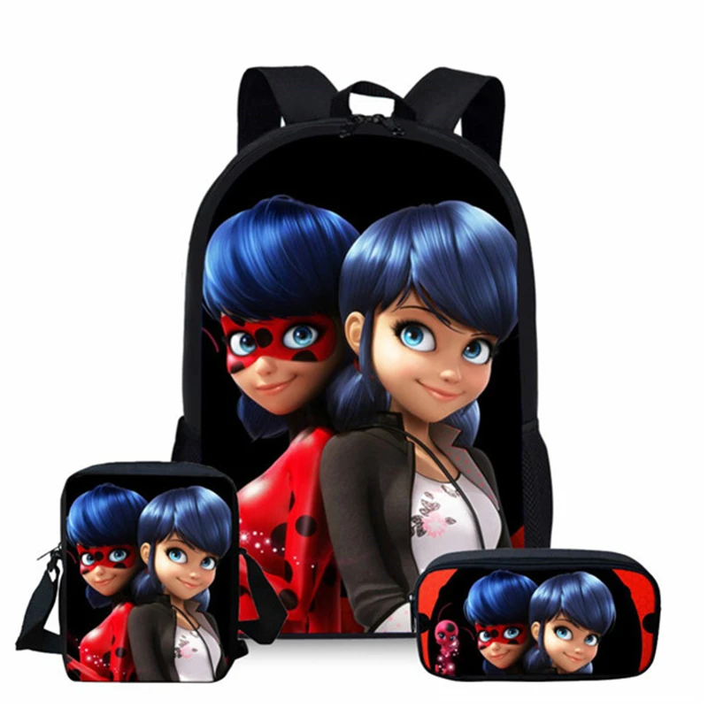 

HaoYun Fashion 3PC/Set Backpack Cartoon LADY-BUGS Pattern Kids School Bags Students Book Bags Set Backpack/Flaps Bags/Pen Bags