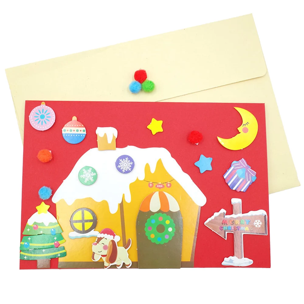  5 Pcs Handmade DIY Christmas Card Children 3D Greeting Card Craft Educational Toy Kindergarten Baby - 4000266134108