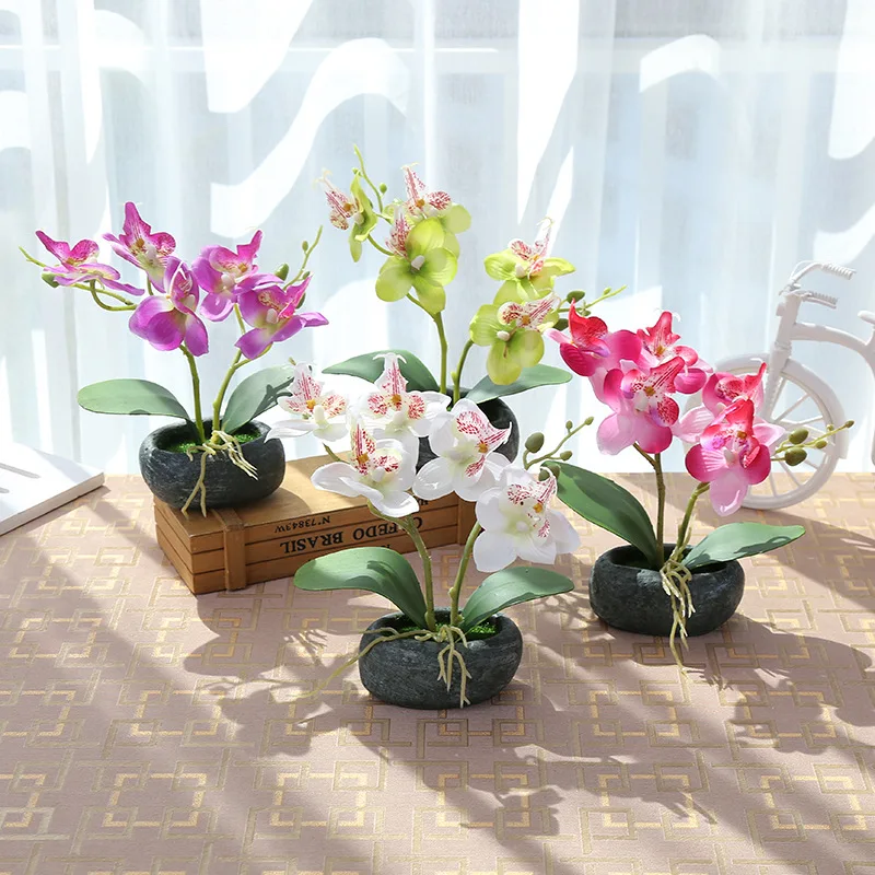 Бабочка орхидеи искусственный цветок, бонсай Шелковый цветок в горшках для свадьбы дома украшения сада поддельные цветы с вазами