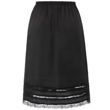 

Womens High Waist Faux Silk Underskirt Tiered Scalloped Lace Splicing Hem Half Slip Skirt Extender Midi Long A-Line Petticoat