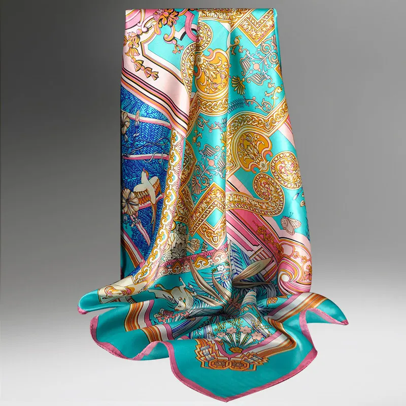 Квадратный шелковый шарф 90x90 см бандана Женская чистый шелк с рисунком головные уборы обертывания Дамский платок натуральный шелк квадратные шарфы - Цвет: Color 4
