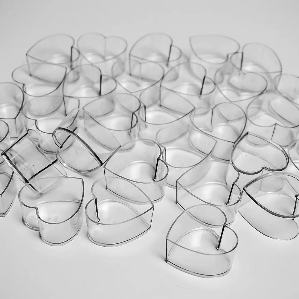 Heart Shape Plastic Tealight Cups/Candle Holders 100pcs with wick