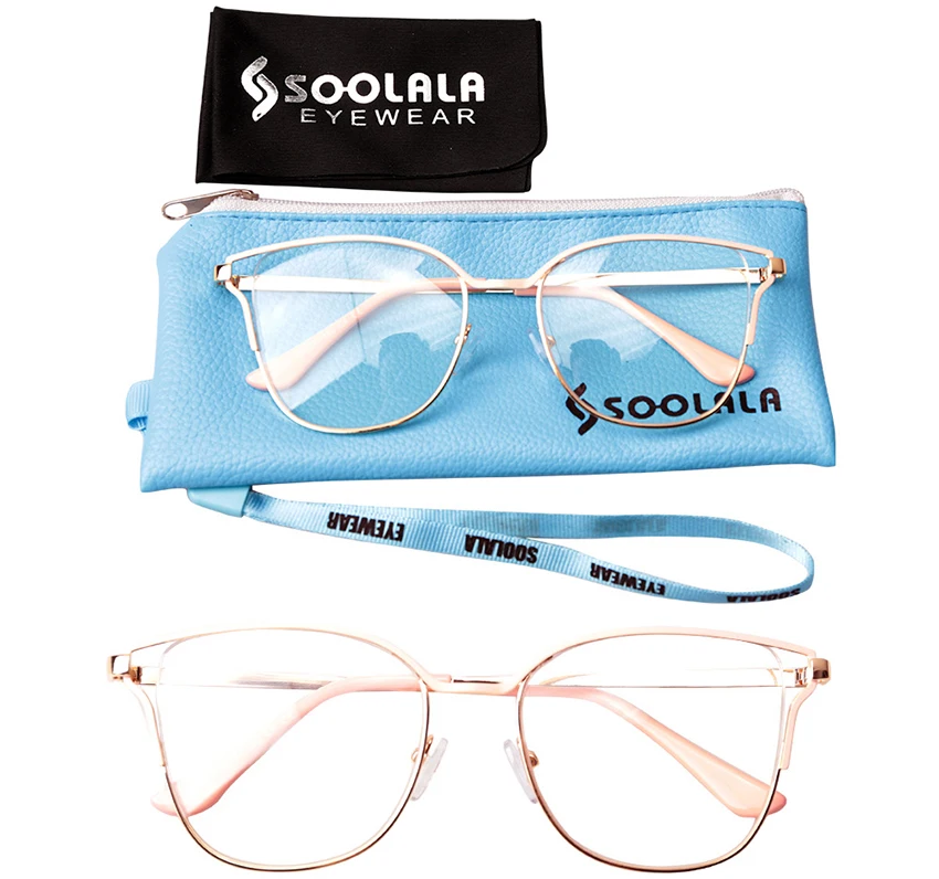 SOOLALA металлические солнцезащитные очки "кошачий глаз", очки для чтения, Для женщин сплава очки для компьютера дальнозоркость для чтения очки с чехлом+ 0,5 0,75 до 4,5 5,0